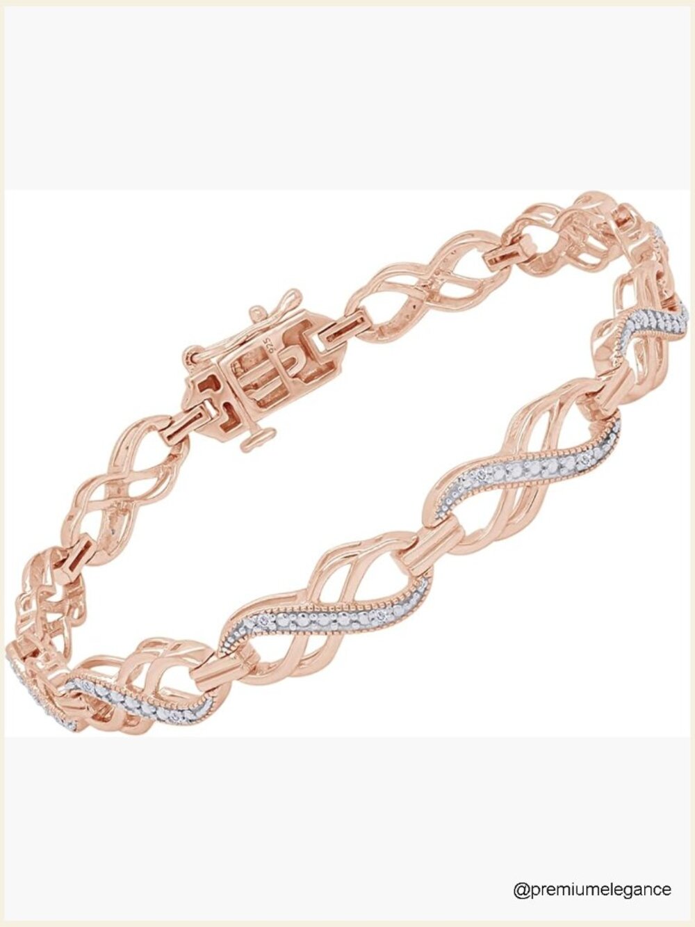 Double Infinity Loop Diamond Tennis Bracelet 14K Gold Plated Sterling Silver 7